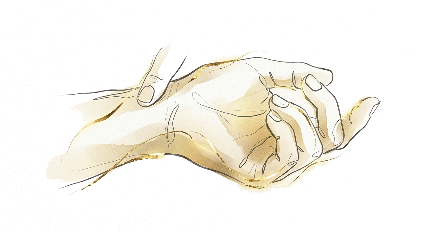 Two fingers gently feeling the pulse on a wrist in soft warm lighting