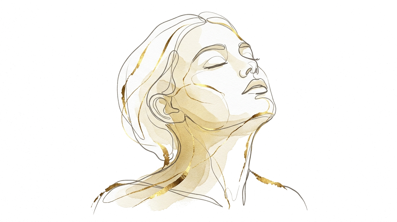 Close up of a woman with eyes closed face gently tilted upward toward warm afternoon sunlight